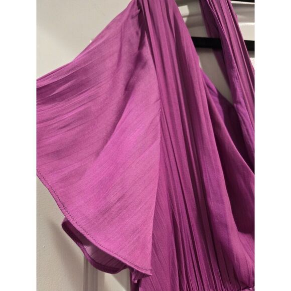 Anthropologie Deep V Neck Vibrant Purple‎ Mini Dress Size 12 Flowy, Lined EUC - Picture 12 of 13